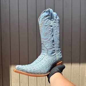 #10 Light Blue Crocodile Tail Boot with Details, Model A0408